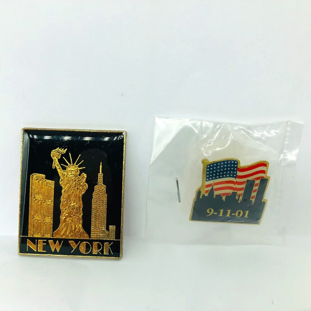 NYC Fridge Magnet TWIN TOWERS / EMPIRE STATE LIBERTY / 9-11-01 Pin New York City